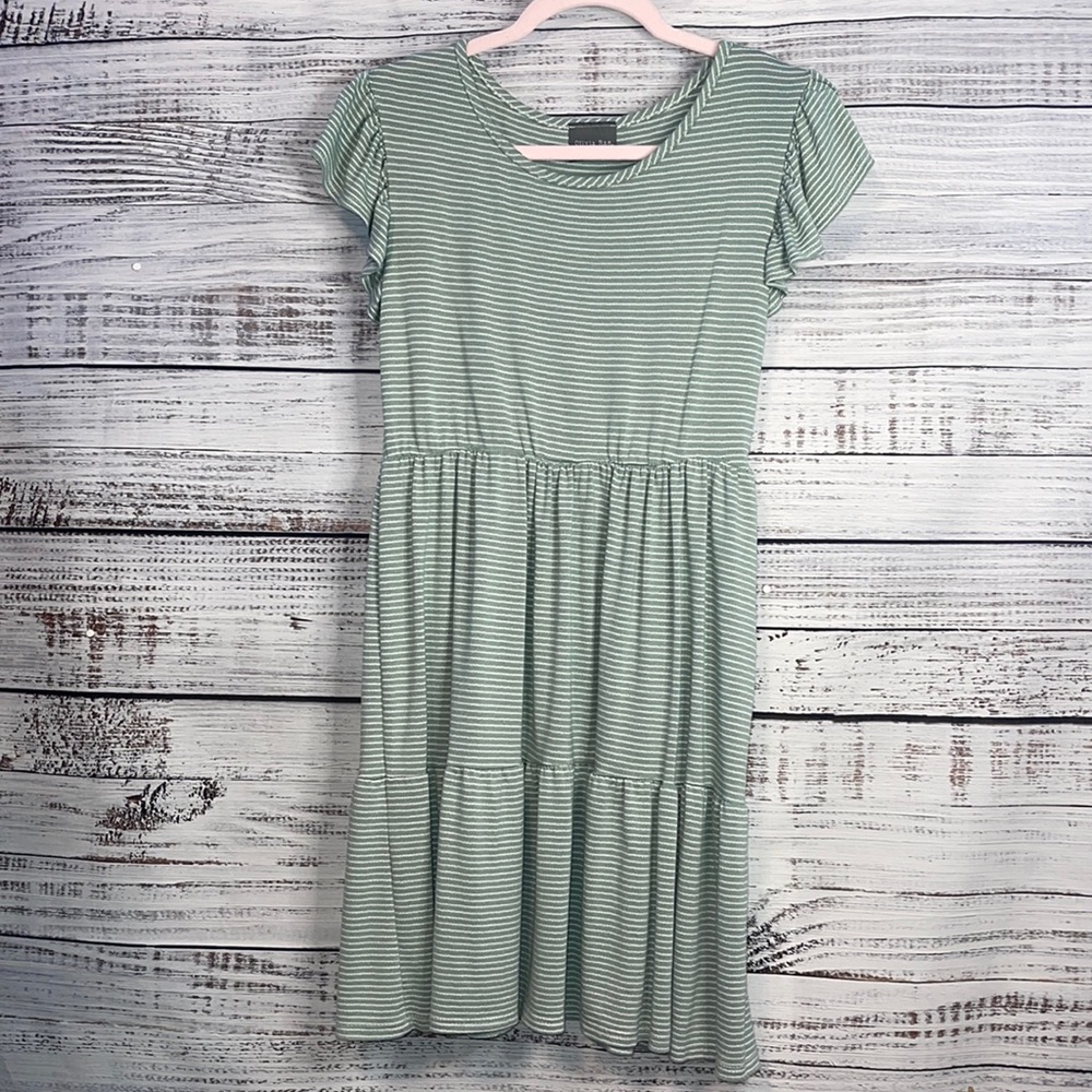 Olivia Rae Sage Green Striped Dress | Juniors Medium
